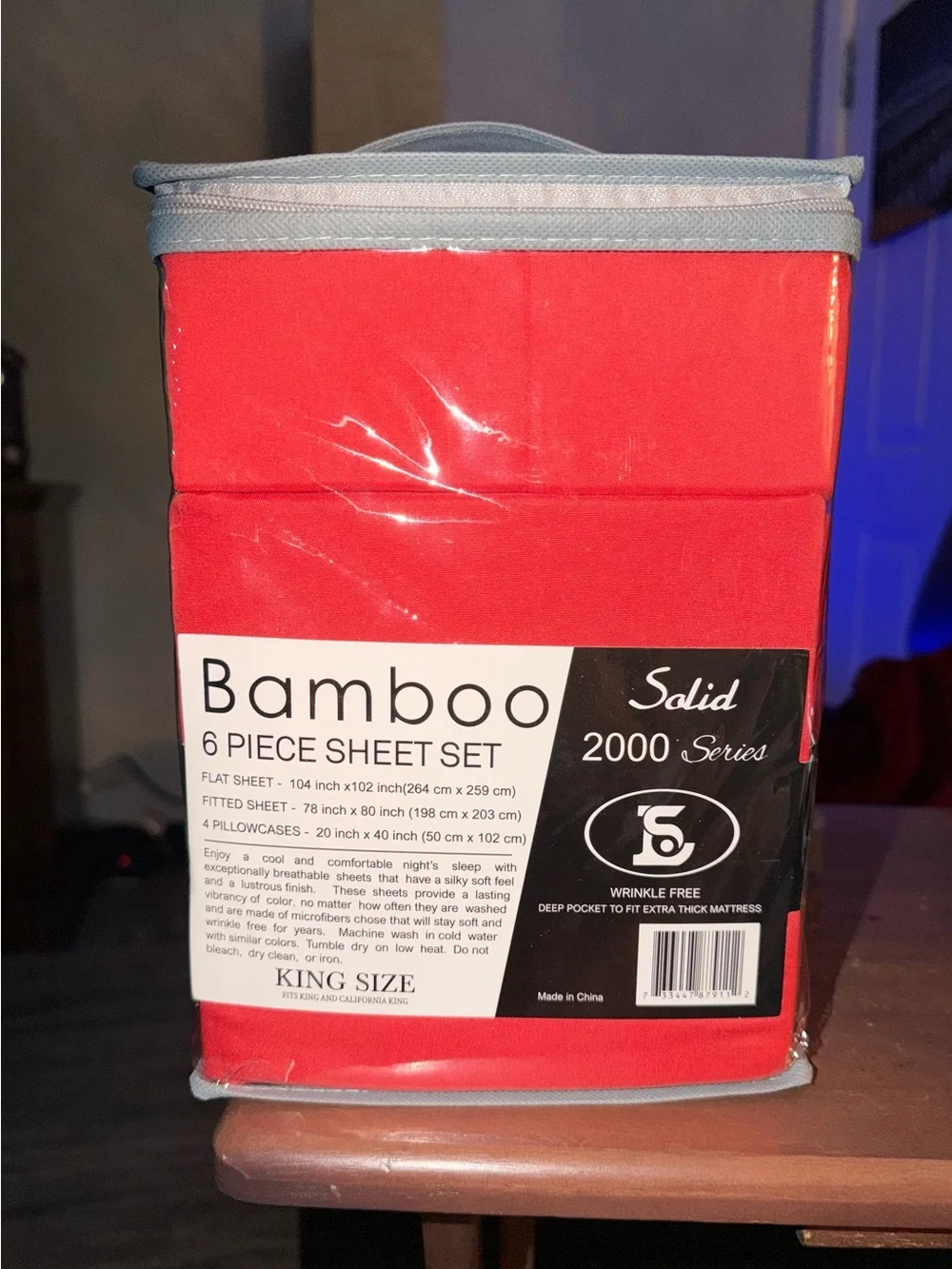 BAMBOO Solid 2000 Series 6 piece King Sheet Set in Red